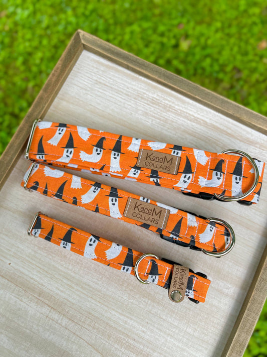 Spooky Ghosts Dog Collar, Halloween Ghosts, Witch Hats