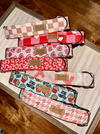 Neutral Checkered Boho Heart / Valentine's Day Dog Collar