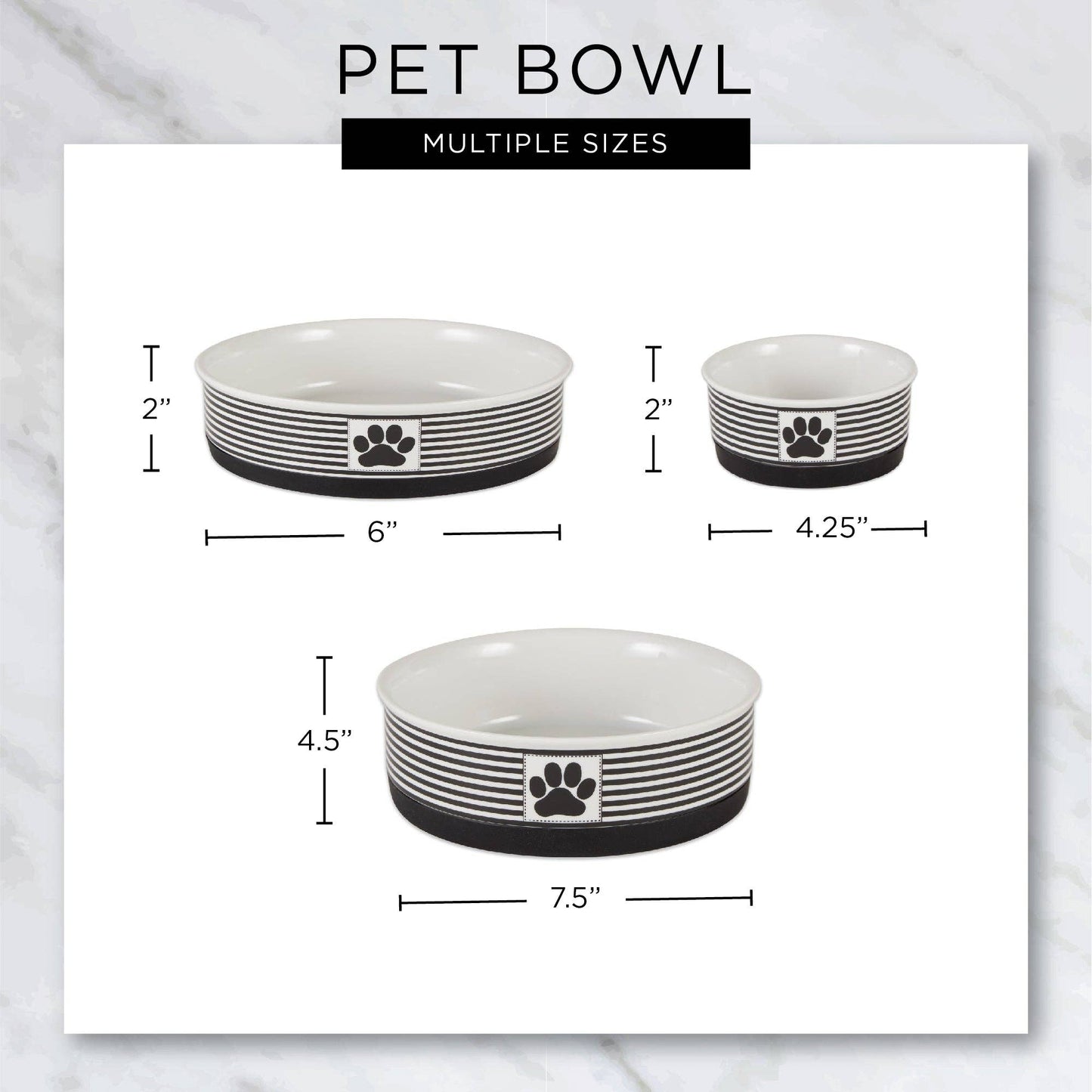 Pet Bowl Dinner And Drinks Gray Medium 6Dx2H Set of 2